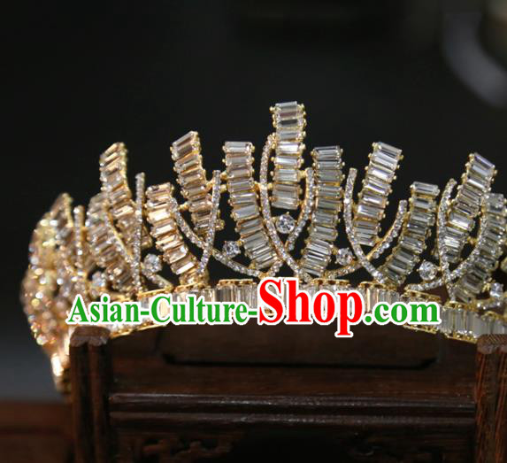 Top Grade Handmade Golden Royal Crown Europe Princess Wedding Hair Jewelry Zircon Accessories Top Grade Handmade Golden Royal Crown Europe Princess Wedding Hair Jewelry Zircon Accessories