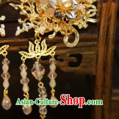 Chinese Wedding Hair Stick Traditional Classical Hair Accessories Xiuhe Suit Tassel Hair Combs
