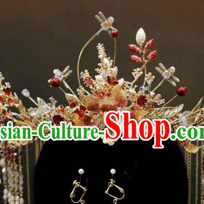Chinese Classical Hair Crown Wedding Xiuhe Suit Flowers Phoenix Coronet Traditional Hair Accessories