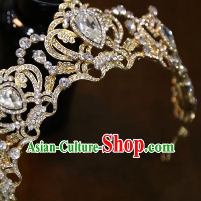 Top Grade Wedding Golden Royal Crown Europe Princess Zircon Hair Accessories