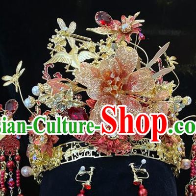 Chinese Traditional Hair Accessories Classical Flowers Hair Crown Wedding Xiuhe Suit Phoenix Coronet
