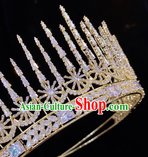 Top Handmade Golden Royal Crown Europe Princess Wedding Hair Jewelry Bride Zircon Accessories Top Handmade Golden Royal Crown Europe Princess Wedding Hair Jewelry Bride Zircon Accessories
