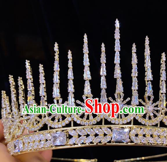 Top Handmade Golden Royal Crown Europe Princess Wedding Hair Jewelry Bride Zircon Accessories Top Handmade Golden Royal Crown Europe Princess Wedding Hair Jewelry Bride Zircon Accessories