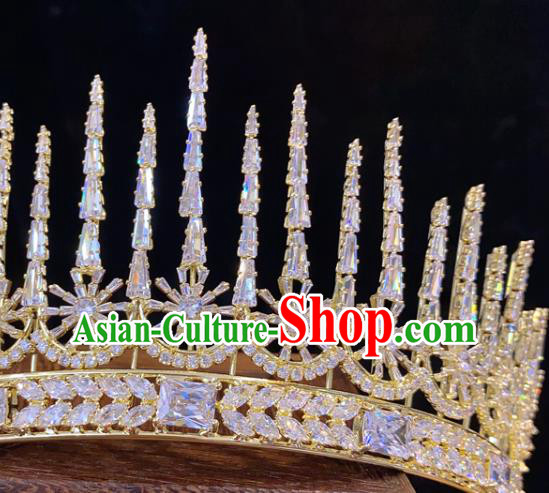 Top Handmade Golden Royal Crown Europe Princess Wedding Hair Jewelry Bride Zircon Accessories Top Handmade Golden Royal Crown Europe Princess Wedding Hair Jewelry Bride Zircon Accessories