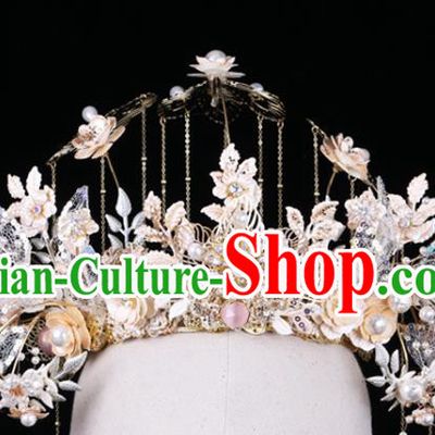 Chinese Traditional Phoenix Coronet Wedding Hair Accessories Xiuhe Suit Lace Flowers Hair Crown Full Set