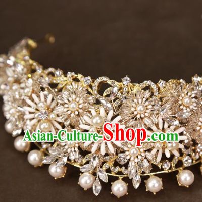 Europe Princess Pearls Royal Crown Hair Jewelry Bride Hair Accessories Wedding Daisy Hair Clasp