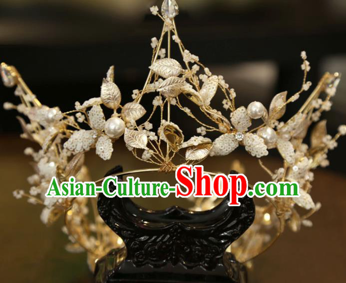 Top Wedding Golden Leaf Royal Crown Handmade Bride Accessories Europe Princess Hair Jewelry Top Wedding Golden Leaf Royal Crown Handmade Bride Accessories Europe Princess Hair Jewelry