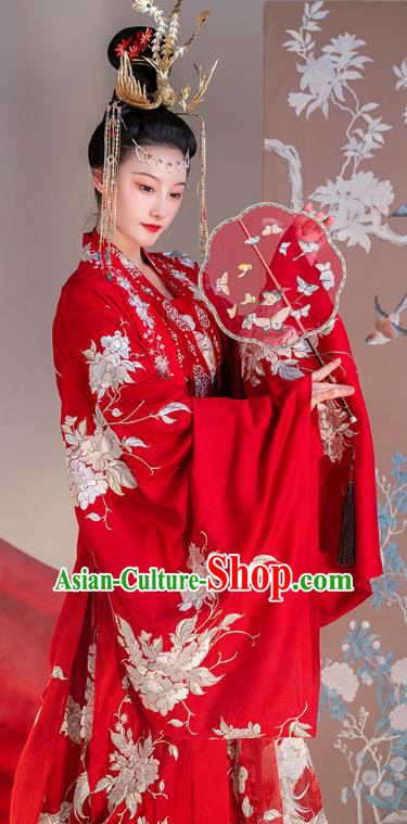 Traditional China Ancient Royal Princess Embroidered Red Costumes Tang Dynasty Wedding Clothing Complete Set Traditional China Ancient Royal Princess Embroidered Red Costumes Tang Dynasty Wedding Clothing Complete Set