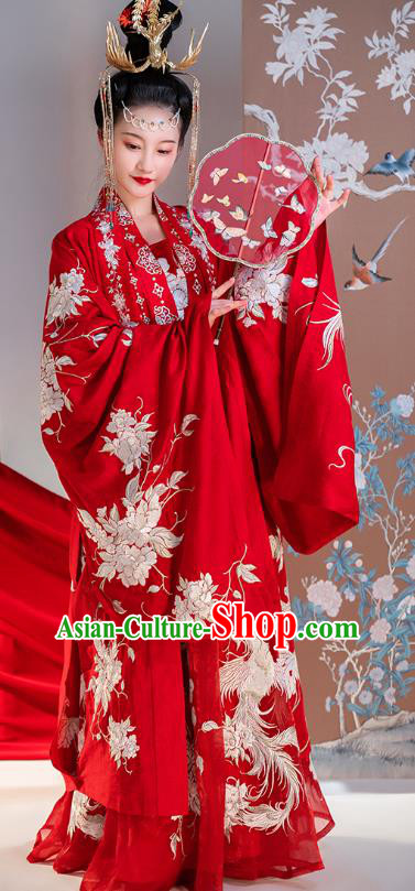 Traditional China Ancient Royal Princess Embroidered Red Costumes Tang Dynasty Wedding Clothing Complete Set Traditional China Ancient Royal Princess Embroidered Red Costumes Tang Dynasty Wedding Clothing Complete Set
