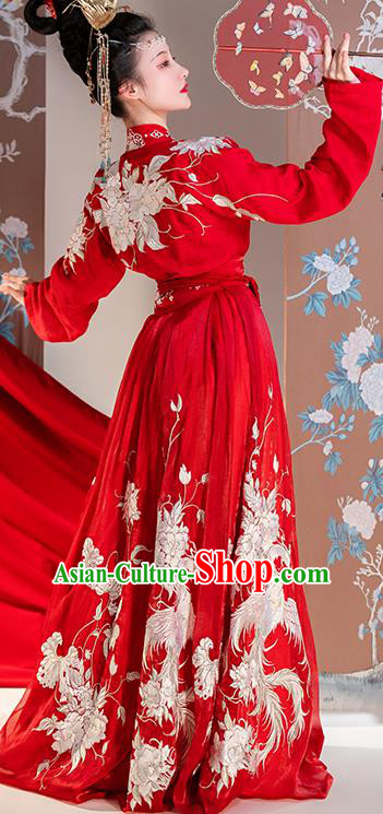 Traditional China Ancient Royal Princess Embroidered Red Costumes Tang Dynasty Wedding Clothing Complete Set Traditional China Ancient Royal Princess Embroidered Red Costumes Tang Dynasty Wedding Clothing Complete Set