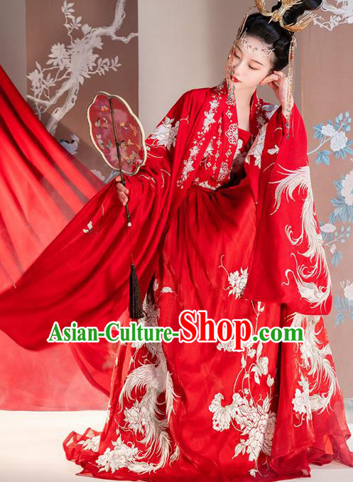Traditional China Ancient Royal Princess Embroidered Red Costumes Tang Dynasty Wedding Clothing Complete Set Traditional China Ancient Royal Princess Embroidered Red Costumes Tang Dynasty Wedding Clothing Complete Set