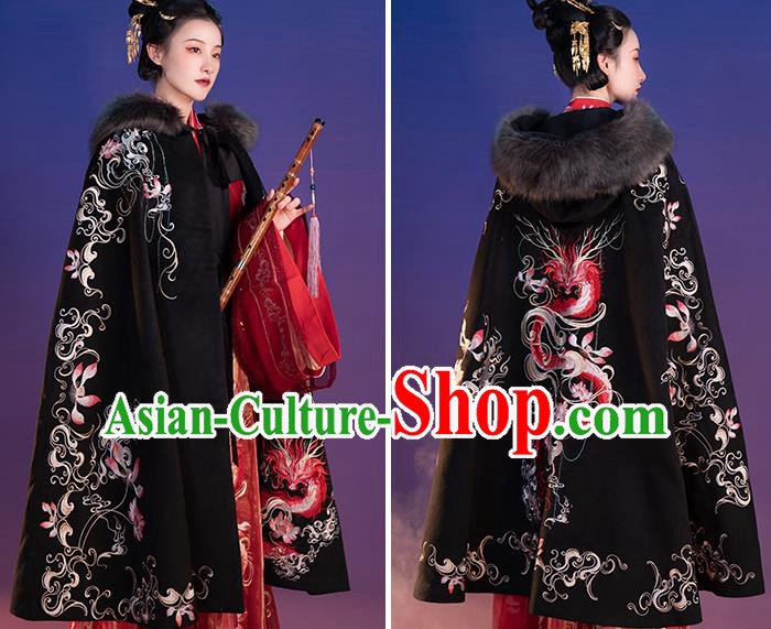 Traditional China Jin Dynasty Clothing Ancient Imperial Concubine Embroidered Black Cloak