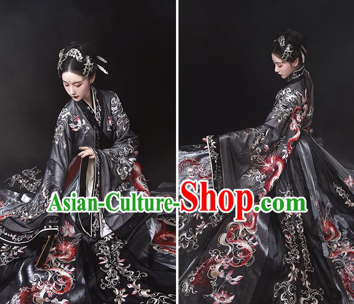 Ancient China Jin Dynasty Imperial Concubine Hanfu Dress Traditional Embroidered Black Clothing Full Set Ancient China Jin Dynasty Imperial Concubine Hanfu Dress Traditional Embroidered Black Clothing Full Set