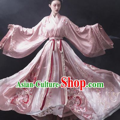 China Traditional Jin Dynasty Princess Pink Hanfu Dress Ancient Palace Lady Embroidered Clothing Complete Set