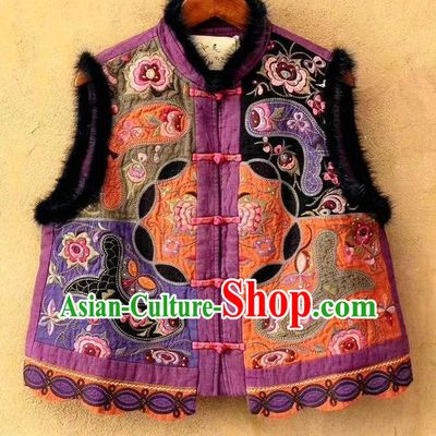 China National Guizhou Ethnic Embroidered Vest Women Traditional Tang Suit Upper Outer Garment Clothing Waistcoat