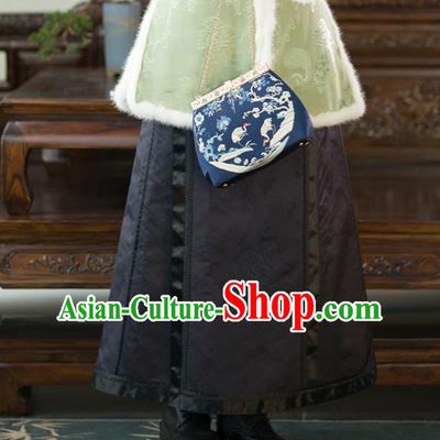 Chinese National Skirt Traditional Costume Noble Woman Black Satin Bust Skirt