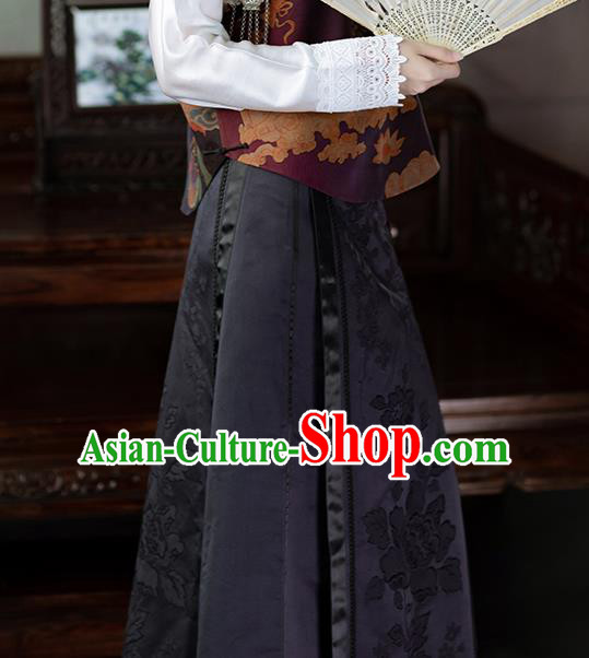 Chinese National Skirt Traditional Costume Noble Woman Black Satin Bust Skirt Chinese National Skirt Traditional Costume Noble Woman Black Satin Bust Skirt