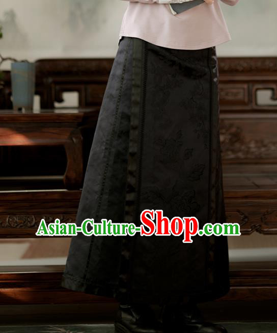 Chinese National Skirt Traditional Costume Noble Woman Black Satin Bust Skirt Chinese National Skirt Traditional Costume Noble Woman Black Satin Bust Skirt