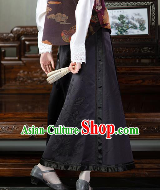 Chinese National Skirt Traditional Costume Noble Woman Black Satin Bust Skirt Chinese National Skirt Traditional Costume Noble Woman Black Satin Bust Skirt