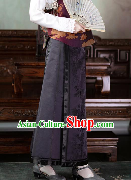 Chinese National Skirt Traditional Costume Noble Woman Black Satin Bust Skirt Chinese National Skirt Traditional Costume Noble Woman Black Satin Bust Skirt
