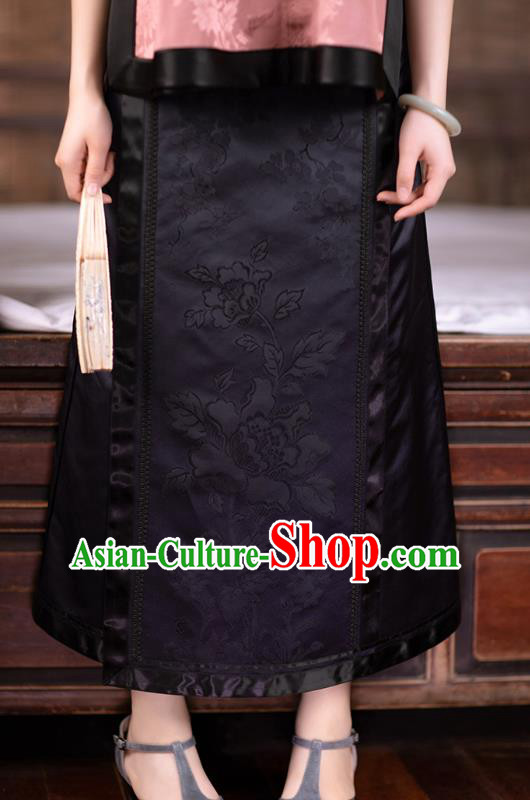 Chinese National Skirt Traditional Costume Noble Woman Black Satin Bust Skirt Chinese National Skirt Traditional Costume Noble Woman Black Satin Bust Skirt