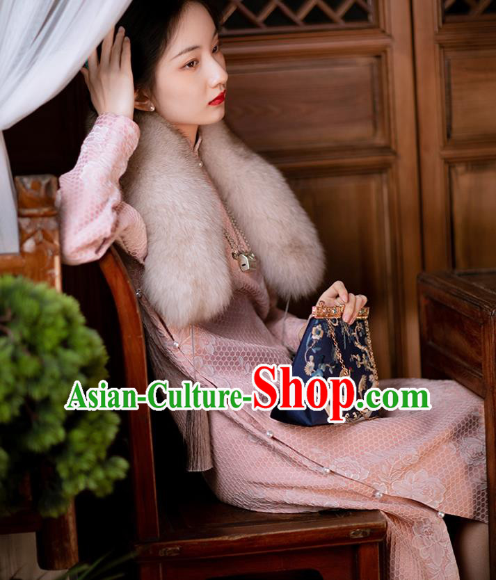 Chinese Classical Pink Qipao Dress National Cheongsam Traditional Women Embroidered Costume Chinese Classical Pink Qipao Dress National Cheongsam Traditional Women Embroidered Costume