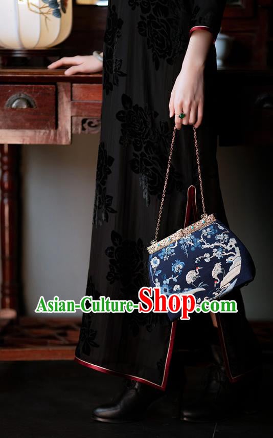 Chinese National Women Cheongsam Traditional Costume Classical Black Velvet Qipao Dress Chinese National Women Cheongsam Traditional Costume Classical Black Velvet Qipao Dress