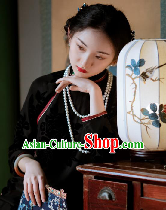 Chinese National Women Cheongsam Traditional Costume Classical Black Velvet Qipao Dress Chinese National Women Cheongsam Traditional Costume Classical Black Velvet Qipao Dress
