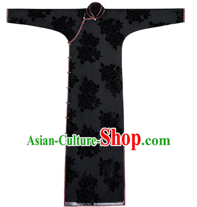 Chinese National Women Cheongsam Traditional Costume Classical Black Velvet Qipao Dress Chinese National Women Cheongsam Traditional Costume Classical Black Velvet Qipao Dress