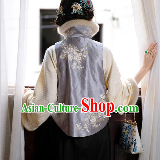 Chinese Traditional Embroidered Purple Silk Vest National Women Clothing Tang Suit Cotton Padded Waistcoat