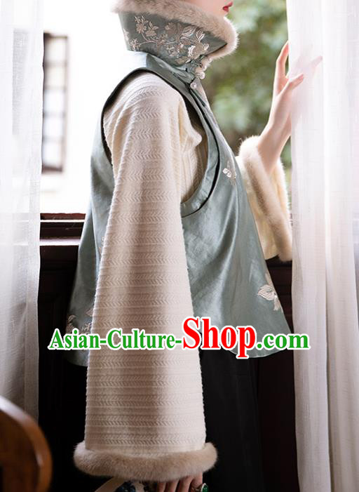 Chinese Tang Suit Waistcoat Traditional Embroidered Green Silk Vest National Women Clothing Chinese Tang Suit Waistcoat Traditional Embroidered Green Silk Vest National Women Clothing