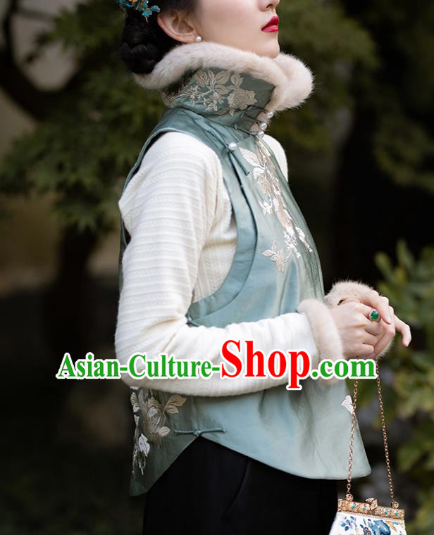Chinese Tang Suit Waistcoat Traditional Embroidered Green Silk Vest National Women Clothing Chinese Tang Suit Waistcoat Traditional Embroidered Green Silk Vest National Women Clothing