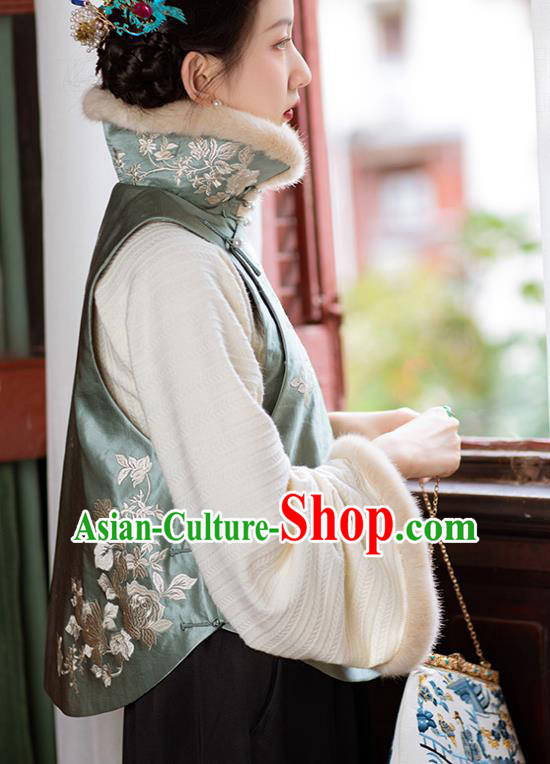 Chinese Tang Suit Waistcoat Traditional Embroidered Green Silk Vest National Women Clothing Chinese Tang Suit Waistcoat Traditional Embroidered Green Silk Vest National Women Clothing