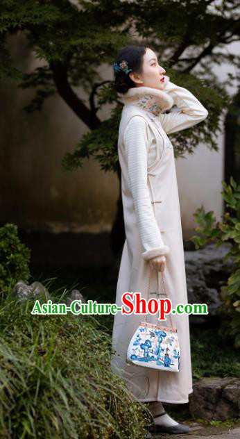Chinese Classical Qipao Dress Embroidered White Cheongsam Traditional National Women Costume Chinese Classical Qipao Dress Embroidered White Cheongsam Traditional National Women Costume