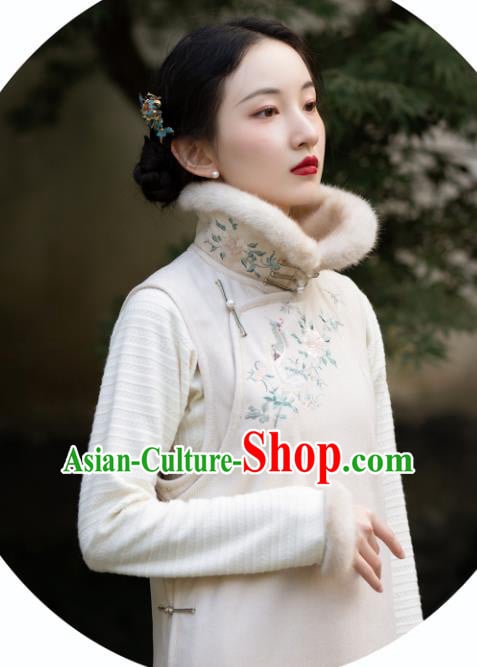 Chinese Classical Qipao Dress Embroidered White Cheongsam Traditional National Women Costume Chinese Classical Qipao Dress Embroidered White Cheongsam Traditional National Women Costume