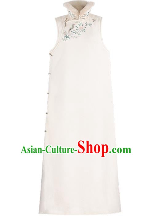 Chinese Classical Qipao Dress Embroidered White Cheongsam Traditional National Women Costume Chinese Classical Qipao Dress Embroidered White Cheongsam Traditional National Women Costume