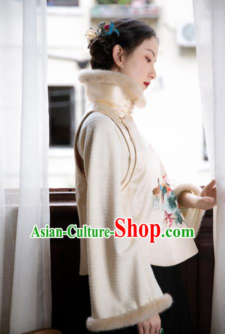 Chinese Tang Suit Embroidered Mandarin Duck Waistcoat Traditional National Women Clothing Classical White Vest