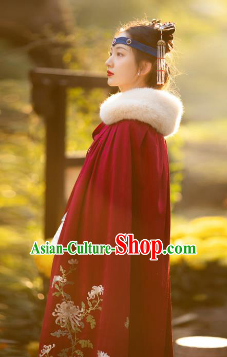 Chinese Traditional Qing Dynasty Costume Ancient Court Lady Embroidered Red Cloak Chinese Traditional Qing Dynasty Costume Ancient Court Lady Embroidered Red Cloak