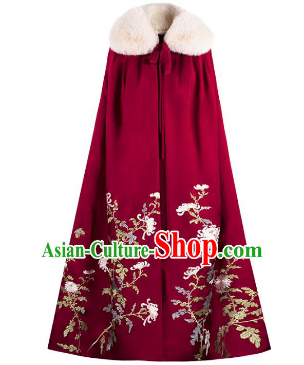 Chinese Traditional Qing Dynasty Costume Ancient Court Lady Embroidered Red Cloak Chinese Traditional Qing Dynasty Costume Ancient Court Lady Embroidered Red Cloak