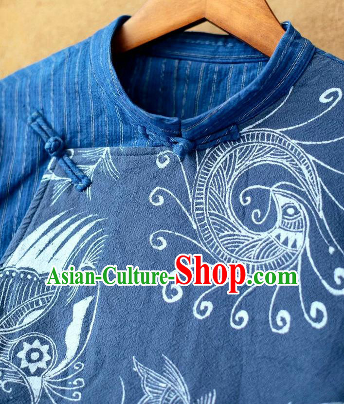 China National Blue Flax Shirt Traditional Batik Costume Tang Suit Women Blouse China National Blue Flax Shirt Traditional Batik Costume Tang Suit Women Blouse