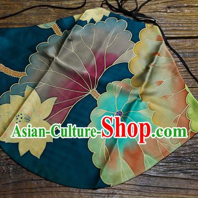 Chinese Traditional Stomachers Costume Classical Lotus Pattern Blue Silk Bellyband