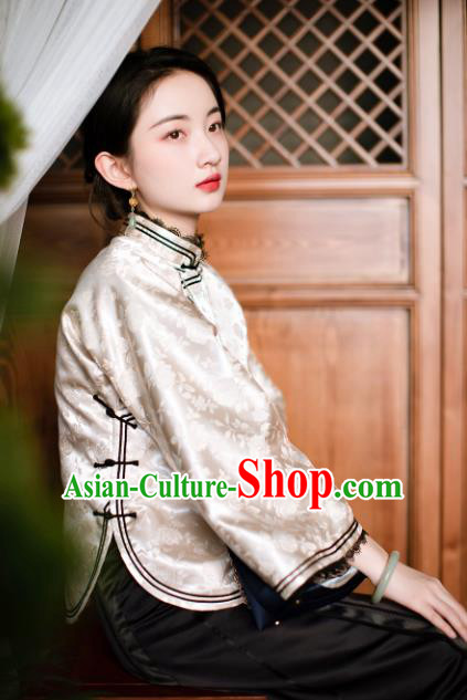 Chinese Traditional Tang Suit Upper Outer Garment White Silk Jacket for Women