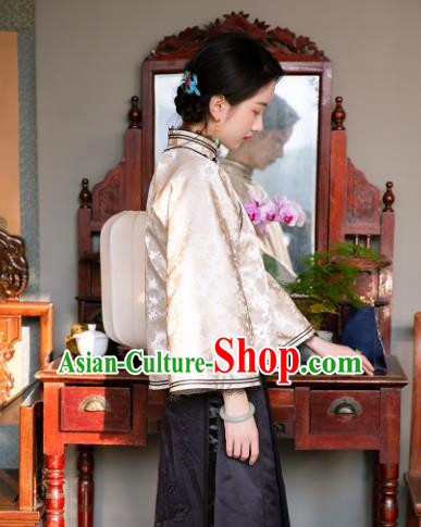 Chinese Traditional Tang Suit Upper Outer Garment White Silk Jacket for Women