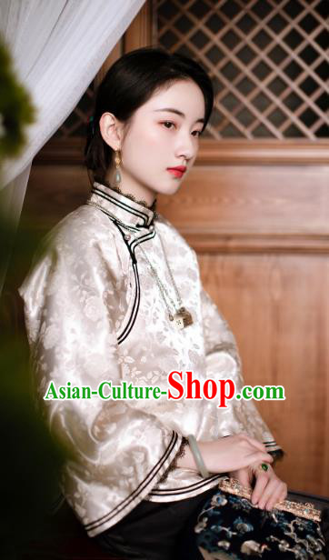 Chinese Traditional Tang Suit Upper Outer Garment White Silk Jacket for Women