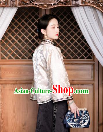 Chinese Traditional Tang Suit Upper Outer Garment White Silk Jacket for Women