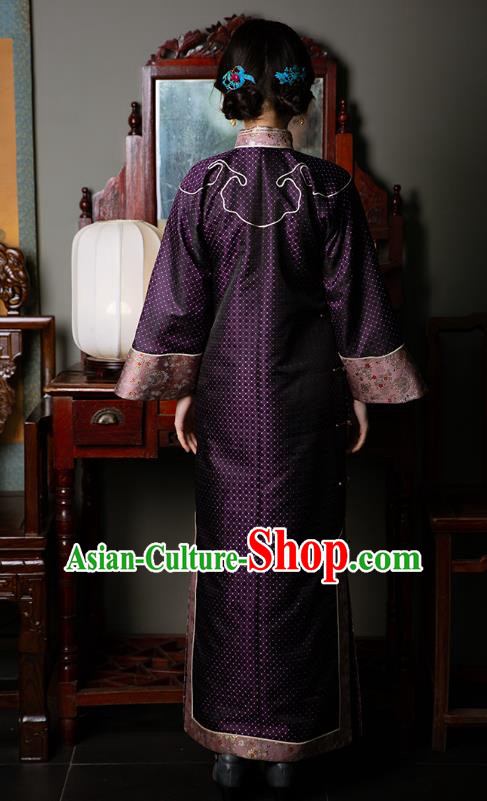 Chinese National Women Cheongsam Traditional Costume Republic of China Classical Purple Silk Qipao Dress Chinese National Women Cheongsam Traditional Costume Republic of China Classical Purple Silk Qipao Dress