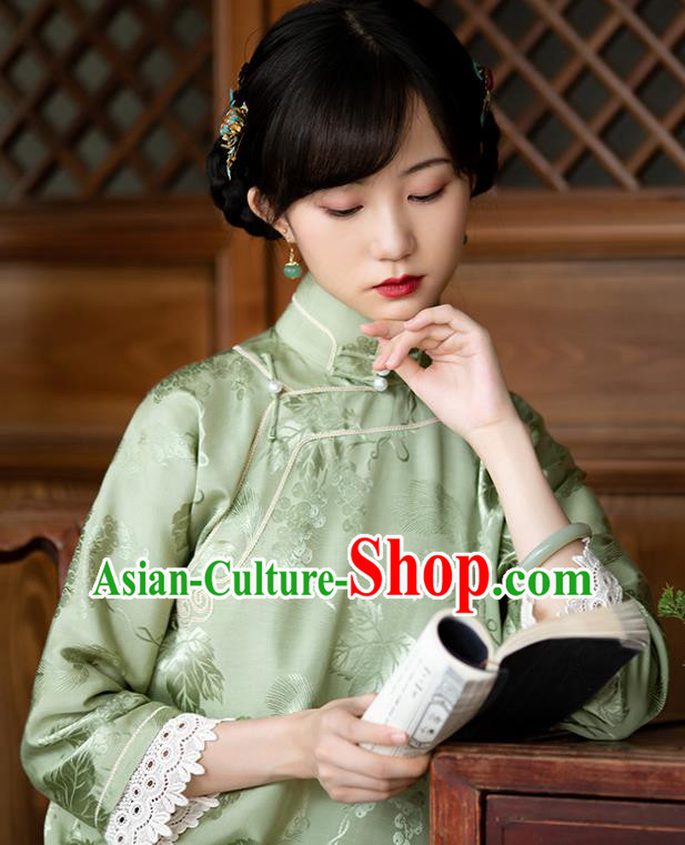 Republic of China Classical Qipao Dress Traditional National Costume Women Light Green Silk Cheongsam Republic of China Classical Qipao Dress Traditional National Costume Women Light Green Silk Cheongsam
