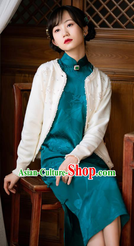 Republic of China Deep Green Silk Qipao Dress Traditional National Costume Asian Classical Cheongsam Republic of China Deep Green Silk Qipao Dress Traditional National Costume Asian Classical Cheongsam