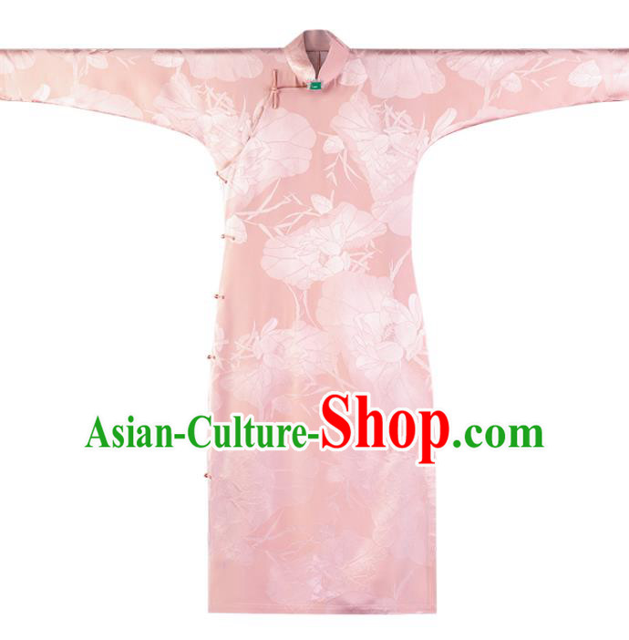 Asian Classical Cheongsam Republic of China Pink Silk Qipao Dress Traditional National Costume Asian Classical Cheongsam Republic of China Pink Silk Qipao Dress Traditional National Costume