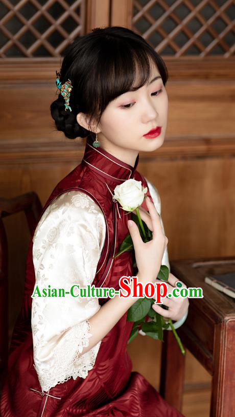 Republic of China Traditional National Costume Asian Classical Pattern Cheongsam Red Silk Qipao Dress Republic of China Traditional National Costume Asian Classical Pattern Cheongsam Red Silk Qipao Dress